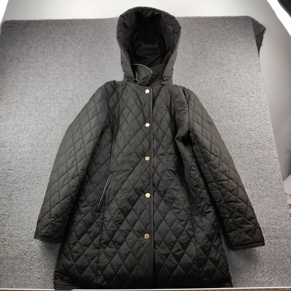 Lauren Ralph Lauren Jackets & Blazers - Lauren Ralph Lauren Black Quilted Hooded Barn Jacket Faux Leather Trim Womens L